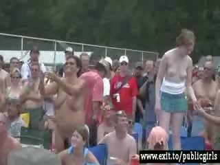 Milfs going Nude in public Party crowd movie